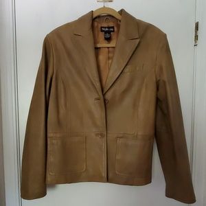 Beige Leather Jacket Size L